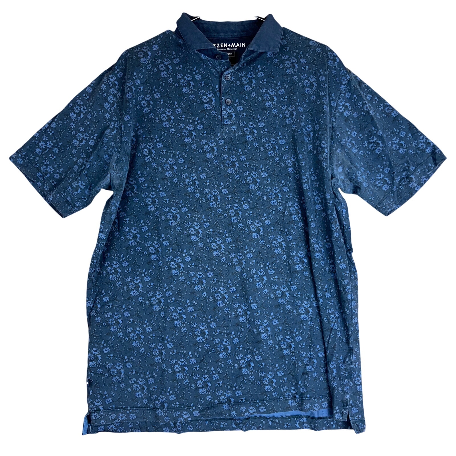 Mizzen + Main Mens Shirt Blue Floral Performance Menswear Polo Xxl